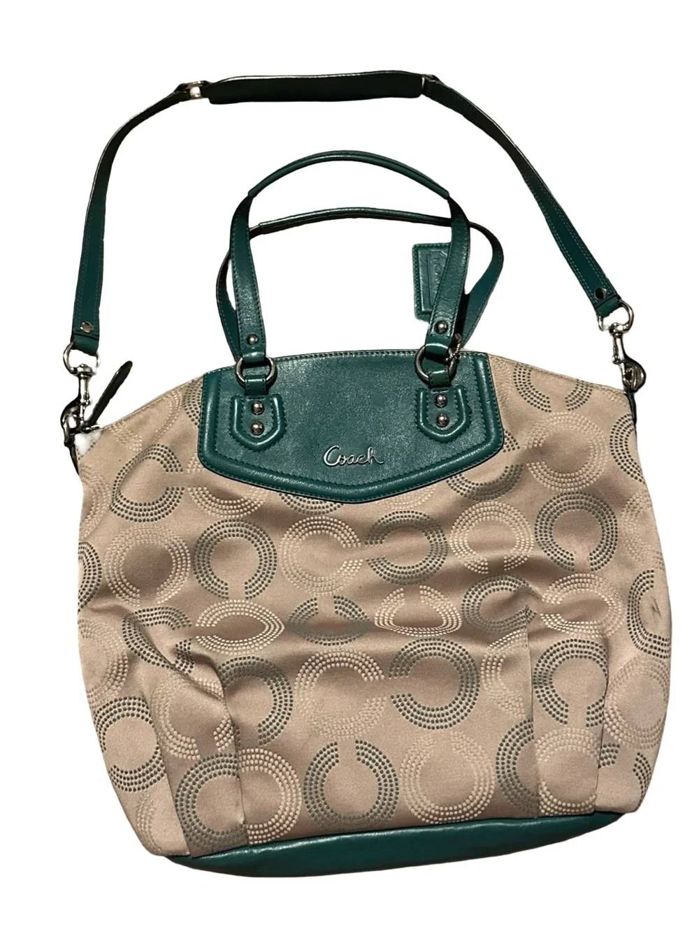 Coach Ashley Dotted Op Art Green Beige Shoulder Crossbody Bag Lilac Lining